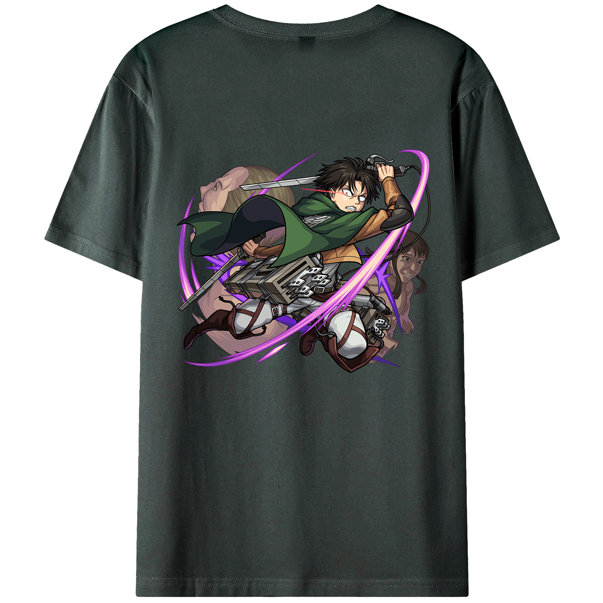 （画像用） 進撃の巨人 リヴァイ·アッカーマン Attack on Titan Levi Ackerman 綿100％ メンズ半袖Tシャツ（バックプリント） 通気性
